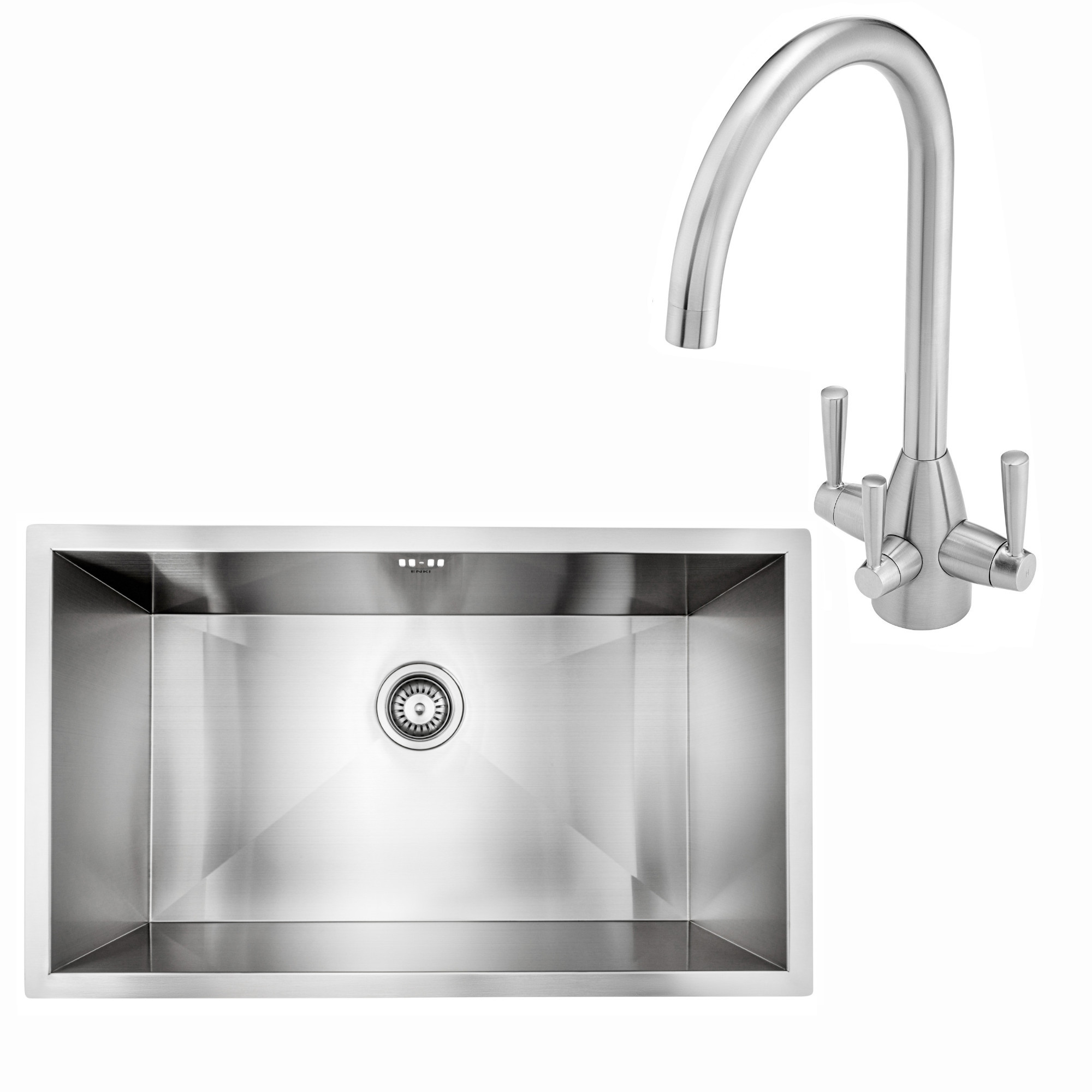 ENKI, BST006, Stainless Steel Kitchen Sink and Solid Brass Brushed Steel Mixer Filter Kitchen Tap, Modern Kitchen Design, Kitchen Sink and Tap Set image